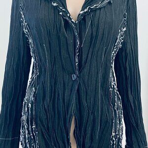 Bala Bala Y2K Pirate Blouse Women’s Size XL Black Crinkle Button Up Blazer